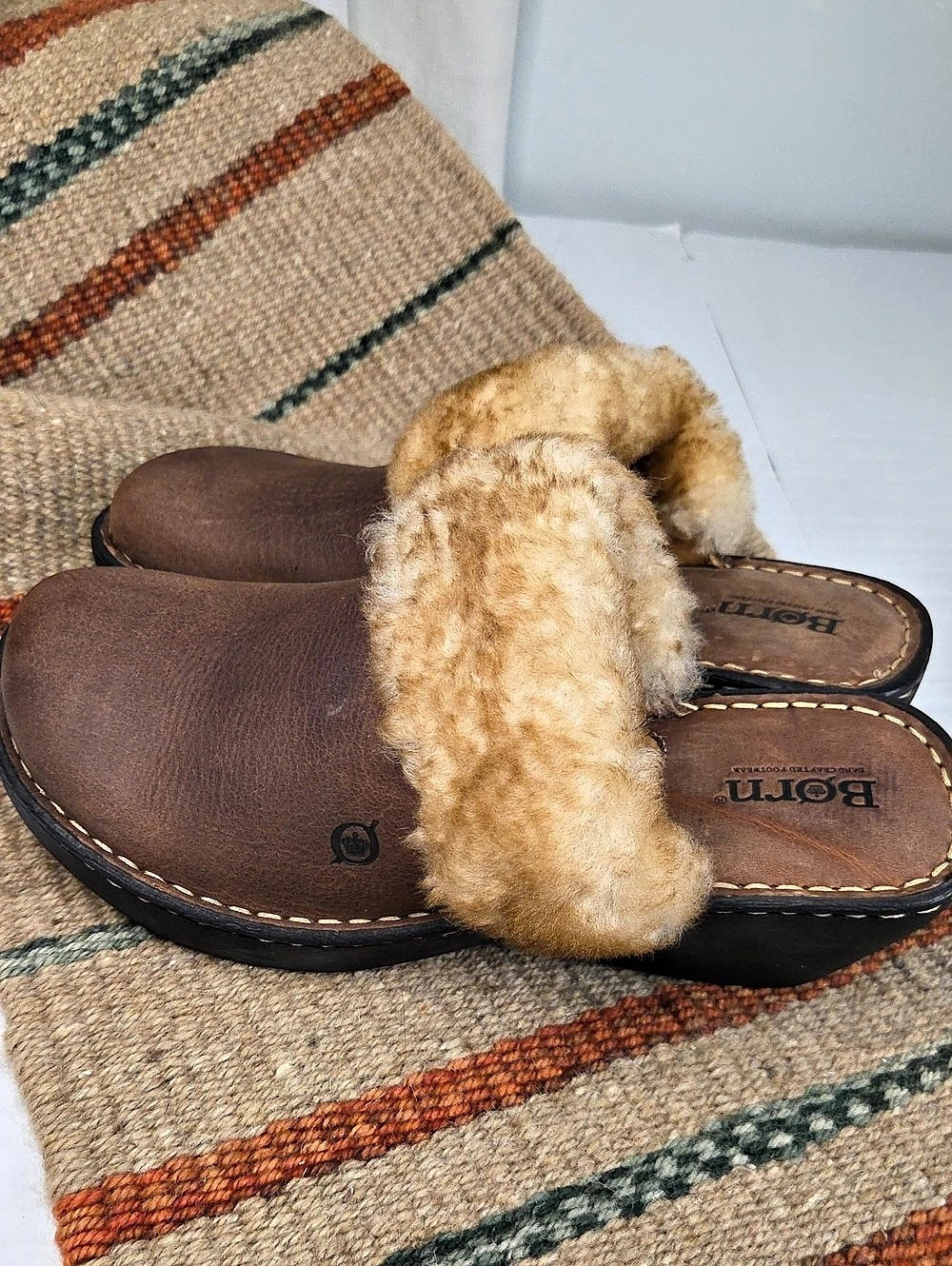 Born Hope Shearling Clog Brown Leather Slippers US 8